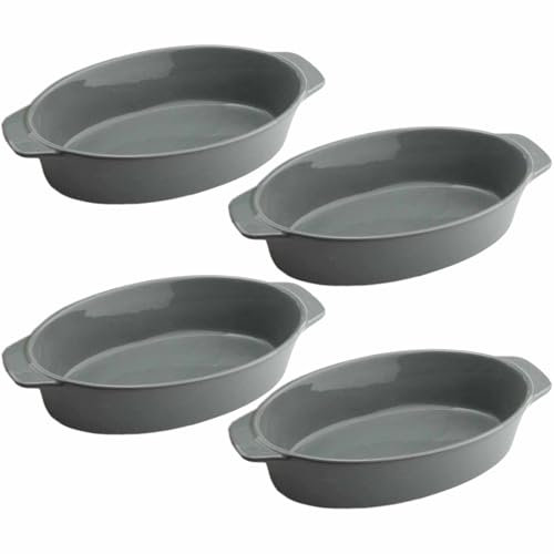 Oval Ceramic Baking Dish Set Of 4 with Handles Oven To Table Ideal for Lasagne/Pie/Casserole/Tapas (5x 12x 22cm/8.5inch) Gray