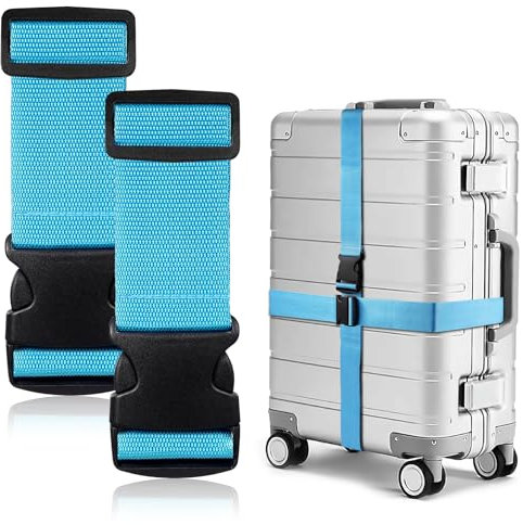 Tatxmalv 2 Stück Koffergurte, Einstellbare rutschfeste Kofferbänder, Koffer Zubehör für Schnell Erkennen Koffer (Hellblau)
