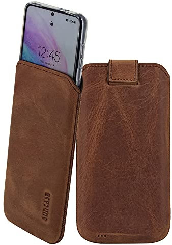 Suncase ECHT Ledertasche Leder Etui kompatibel mit Samsung Galaxy S25 Ultra 5G (passend nur mit dickere Bumper/Silikon Case : innen Maße - 170 x 82 x 15 mm) in antik-Coffee