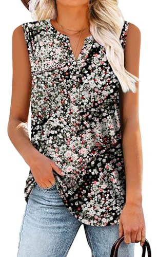 Magritta Blouses for Women UK Sleeveless Vest Tops Plus Size T Shirts Casual V Neck Cute Work Clothes Ladies Summer Tops Dressy Floral Large, 16-18