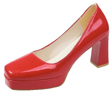Blaue Schuhe Damen Shoes New Leather Single Shoes Shoes for Women Elegant (Red, 35)
