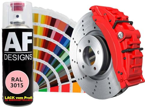 Alex Flittner Designs 2K Bremssattellack RAL Spraydose hitzebeständig 300° Bremssattelfarbe Hochwertiger Lack für Bremssättel, Bremsen und Autozubehör - 400 ml (RAL3015 Hellrosa)