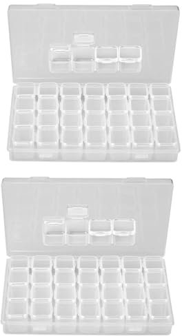 AGTEHBZ 2 Pcs Diamond Painting Storage Containers, Transparent Bead Storage Box, Portable Bead Plastic Storage Case with 28 Slots Adjustable Compartments for Jewelry, Toys, Beads, DIY Diamond