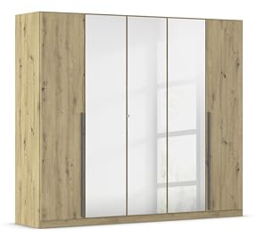 Rauch Möbel ALBA, Kleiderschrank, Farbe Eiche Artisan, Breite 226 cm | Schrank, 5-türig, mit Spiegel, Zubehör Basic, für Schlafzimmer, Kinderzimmer, Babyzimmer, Homeoffice, Garderobe, Flur
