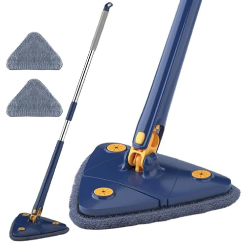 Upattend Triangle Mop, 360° Rotatable Adjustable Cleaning Mop, Self-Wringing Cleaning Mops with Extendable Long Handle & 6 Washable Pads, Multi-Surface Microfiber Mops for Bathroom, Kitchen (Blue)