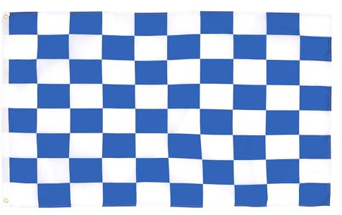 Bandiera a scacchi blu e bianca – 1,5 m – striscione da corsa a scacchi in poliestere 100D con due occhielli in metallo, resistente allo sbiadimento, colori vivaci, 150 x 90 cm