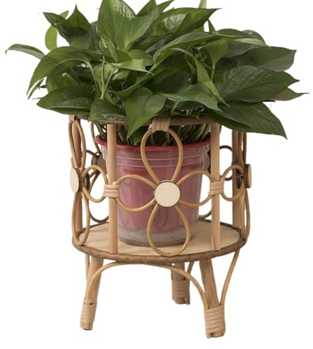 Support de plante en rotin tressé - support de plante tressé | Plantes Rustic Rotin Wicker Reser Stand | Les plantes creuses sont situées à l'intérieur | Étagère en matières fécales avec jambes Porte