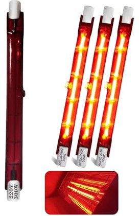 Ampoule Chauffante Infrarouge 300W 118mm, Ampoule Infrarouge Dimmable, Lampe Chauffante Halogène Rubis, Lampe Halogène Quartz pour Chauffage Heatmaster U3, 240V Tubes R7s 300Lm, 10mm Ø, Paquet de 4