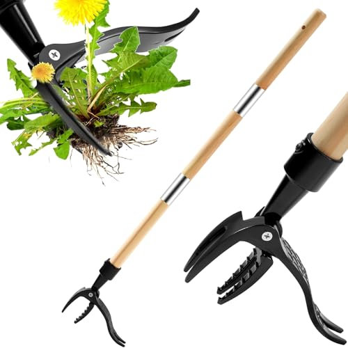zonmtreo Detachable Stand Up Weed Puller Tool With Long Handle, Dandelion Weed Puller Tool Stand Up Heavy Duty, Garden Weed Remover Tool Long Handle, Weeding Tools Gardening Long Handle (wood 44in)