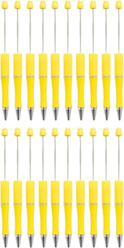 Mioaoa 20Pcs Yellow Beaded Ballpoint Pen Cute Appearance Detachable Fashion Comfortable Grip Bead Pen Assorted Bead Shaft Black Ink Teens Students School Office Supplies Ballpoint
