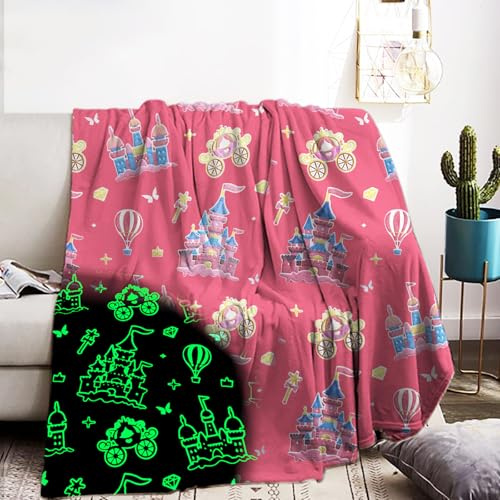 Kuscheldecke Kinder 150x200cm, Ballonschloss Glow in The Dark Decke,Weich Wärme，Kuscheldecke Rosa für Mädchen Geschenke (CBao, 150x200cm)