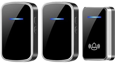 Wireless doorbells watertight with 2 Receivers Cordless Kit Battery Operated at 300m Range with 60 Chimes 5 Volume Levels LED Flash Easy Install for Home,Black silver