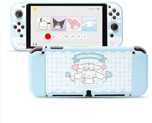 Kuitmor Schutzhülle für Switch OLED, Schlanke Hülle mit Kratzfestem und Stoßdämpfendem Design, Rutschfeste Griffhülle, Weiche Anti-Kratz Skin Kompatibel mit Switch OLED (Hellblaue Cinnamoroll)