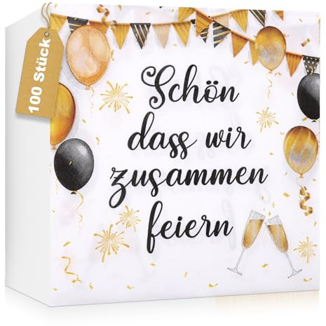 100 Stück Servietten Schön Dass Wir Zusammen Feiern, 33x33 cm Servietten Geburtstag Mann, Servietten mit Spruch für Hochzeit, Geburtstage, Feste, Jubiläum und Party