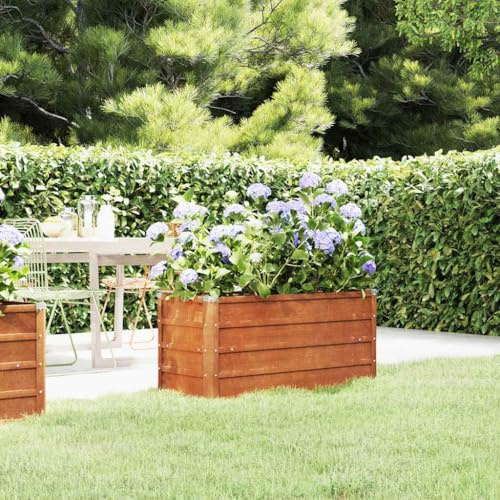 WRJENFSC Potager surélevé 100x40x45 cm en Acier corten rouillé, jardinière Haute Robuste sans Fond pour Balcon, terrasse et Jardin, bac Potager extérieur Authentique Style Industriel