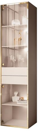 Lookway Vitrine Aurora KASZMIR mit LED – Kaschmir Hochglanz mit Golddekor, Hängend oder Stehend, Glastüren – Modernes Design & Luxus (Stehend)