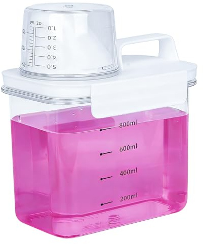 RunXinDa 1 Stück Waschmittelspender 1100ml transparent | Luftdicht, mit Dosierbecher, robustes Material mit Silikondichtung, ideal für Waschmittel, Bad & Küche.