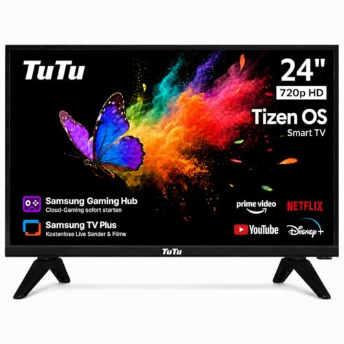 TuTu TU24Q1H-T8 Smart TV 24 con Bluetooth, Wi-Fi, 2026 | Powered by Tizen, Triple Tuner (DVB-T/T2, DVB-C, DVB-S/S2), App Store, AirPlay, HDMI, USB