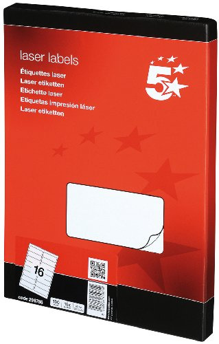 5 Star 296786 Office Multipurpose Labels Laser 16 per Sheet 99.1x34mm White [1600 Labels]