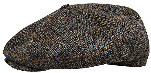 Sterkowski Peaky Style | Harris Tweed Schiebermütze für Herren | Cabrio Mütze Herren Schirmmützen Gatsby Cap Mütze Braun/Blau Kariert 57 cm