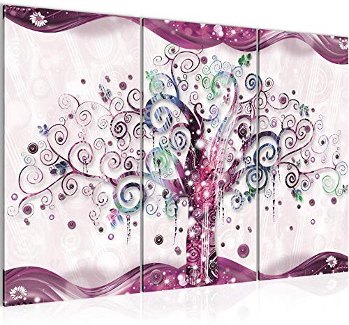 Runa Art Gustav Klimt Arbre De Vie Peinture Tableau Salon XXL Rose Abstrait 120 x 80 cm 3 Parties Decoration Murale 003031c