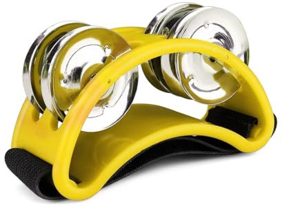 Flexzion Foot Tambourine Percussion with Double Row Steel Jingles - Foot Shaker Musical Instrument Drum for Party Shoes Gift Singer Vocalists Cajon & Guitar Players (Yellow)