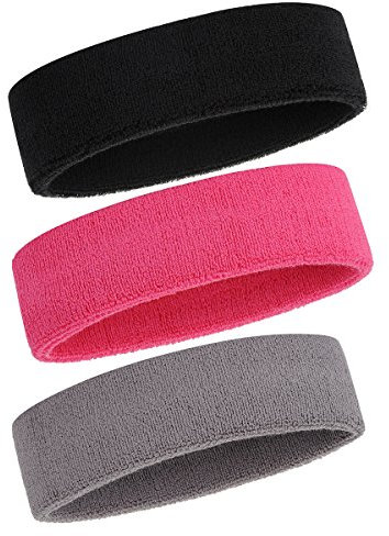 ONUPGO Schweißband Stirnband für Männer & Frauen - 3PCS Sports Stirnbänder Feuchtigkeitstransport Athletic Cotton Terry Cloth Schweißband Schweißabsorbierende Kopfband (Black/Grey/Pink)