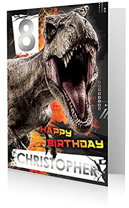 JURASSIC WORLD JW017 Geburtstagskarte, personalisierbar, Alter/Name