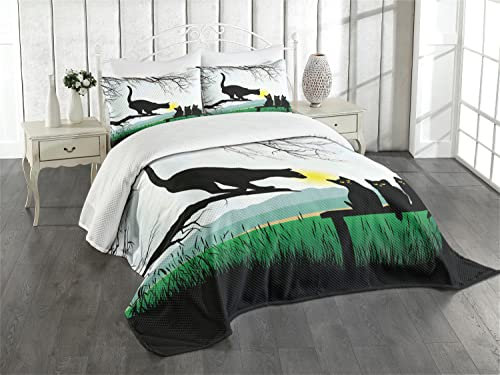 ABAKUHAUS Katze Tagesdecke Set, Mutter-Katzen-Baby-Kätzchen, Set mit Kissenbezug luftdurchlässig, für Einzelbetten 170 x 220 cm, Multi
