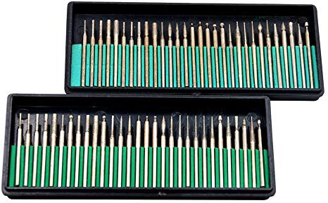 Oudtinz Tm 60 Pcs Diamond Burr Bits Drill Glass Gemstone Metal for Dremel Craftsman Rotary Tool 1/8 Shanks w/Box Tip