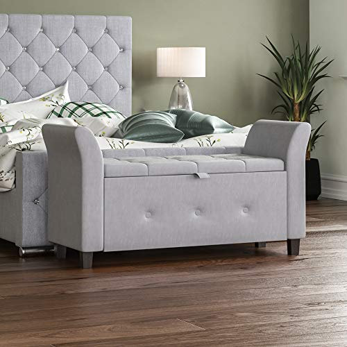 Vida Designs Seville Storage Ottoman, Fabric in Light Grey Linen, 120x45x60cm - Storage Ottoman with Lift-Up Lid, Ideal for Toys, Bedding & Footstool Use | UKFR Certified