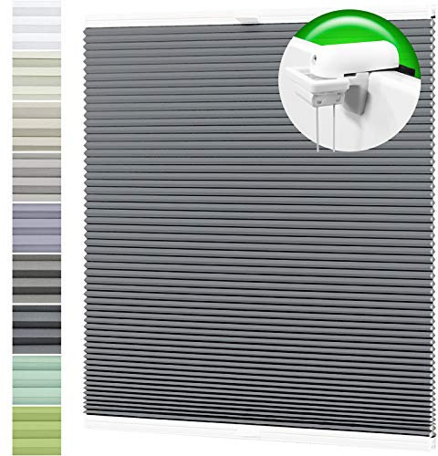 Horivert Wabenplissee Verdunklung Thermo Plissee Klemmfix Ohne Bohren Dunkelstahl Rückseite Weiß 95x230 cm