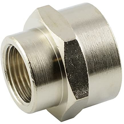 Fittingteile - Reduziermuffe Messing vernickelt Innengewinde bis 16 bar für Druckluft Wasser uvm. (Gewindegröße: G 1/4 x G 1/8)