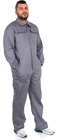 Ultra Overall Herren Arbeitskleidung - Rallyekombi Overall mit Verstecktem Reißverschluss, Zwei Oberen Taschen, Zwei Fronttaschen, Werkzeugtasche, Elastische Bündchen, Elastischer Bund Grau XL