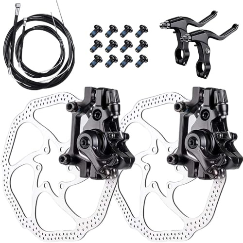 Fat-Cattie Bike Disc Brake Kit,Bike Front and Back Disc Brake Kit-Calipers,2 Pcs Stainless Steel 160 mm Rotors&Cable&Brake Lever&A pair of bicycle brake levers&fixing screws,BB7(Black)