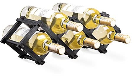 Navaris Porte-Bouteilles - Étagère à vin Horizontale 45x12x15,2cm Pliable en Bambou pour 5 Bouteilles - Range-Bouteilles vin Eau Soda Cuisine déco
