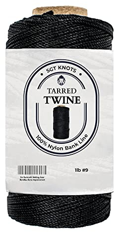 SGT KNOTS Tarred Twine - 100% Nylon Bank Line for Bushcraft, Netting, Gear Bundles, Construction, Lacing Twisted Cord, Weatherproof #9-1 lb