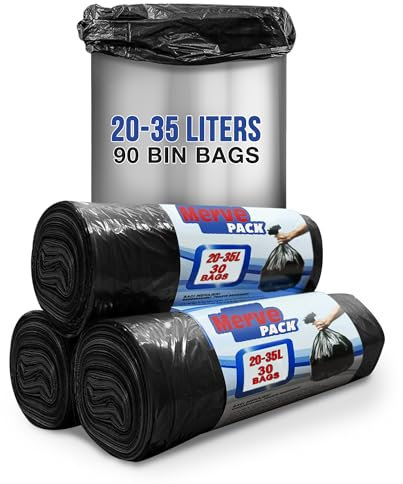 Eco-Friendly 20 to 35 Litre Black Bin Bags 100% Recycled Material General Waste or Recycling 20 to 35 Litre Trash Bags (90 Counts) Perfect for Kitchen, Bathroom, Office- Unscented Black Bin Liners