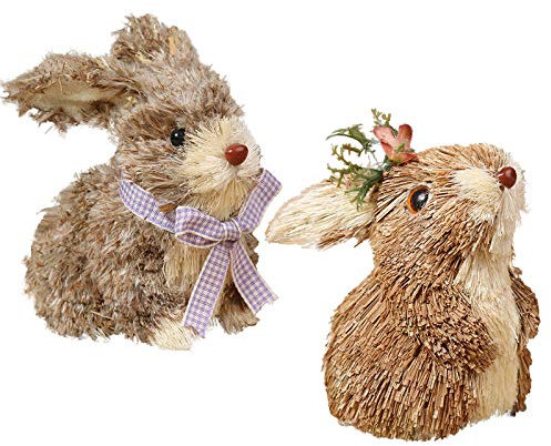 æ— Lot de 2 figurines de lapin de Pâques – Paille rustique, couleurs pastel – Décoration de table de Pâques