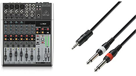 Behringer Xenyx 1204USB Mixer (12-Kanal, USB Audio) & Adam Hall Cables K3YWPP0300 Audiokabel 3,5mm Klinke stereo auf 2 x 6,3mm Klinke mono 3m