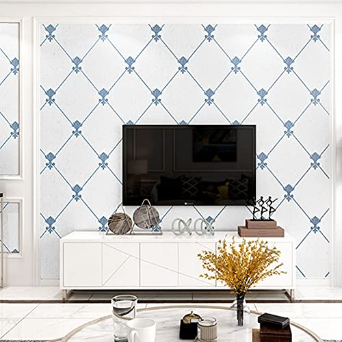 MEAIHOME 3D Diamond Lattice Pattern Wallpaper, Blue,1.73'W x 32.8'L | Modern Simple Non-woven Flocking For Living Room Bedroom TV Background,Non-pasted Wall paper Roll