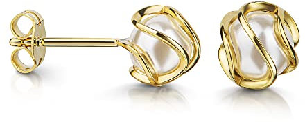 XAANA Damen-Ohrstecker mit synth. weißer Perle 14 kt / 585er Gelbgold AMZ0542