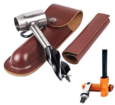 Bushcraft Gear for Survival Settlers Bushscraft Clé à tarière à main avec sileul, pince à bois et outil manuel pour le camping Marron