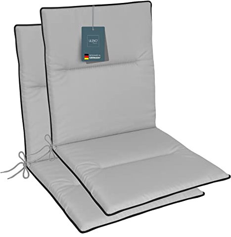 LILENO HOME Gartenstuhl Auflagen als [2er Set - Niedriglehner] in Silber + Keder Anthrazit - Bequeme Liegen als Sitzauflagen für Gartenmöbel - Stuhlkissen für Gartenstühle und Klappstühle