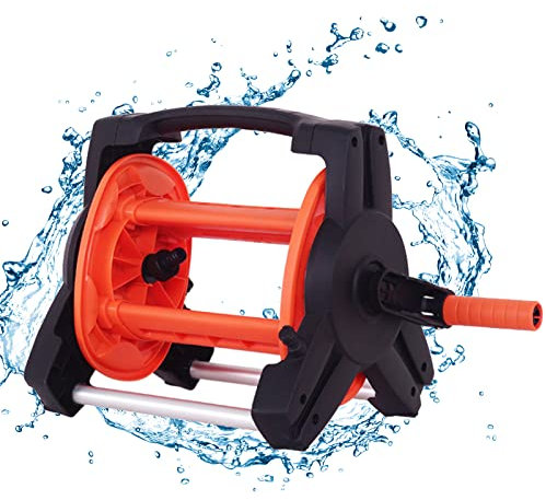 SAHRY Schlauchtrommel Gartenschlauch, Fahrbare Garden schlauchaufroller, kompakte Wasserschlauchtrommel Ohne Schlauch, Wasserrohr Halter für Garten, Camping, Balkon,Black