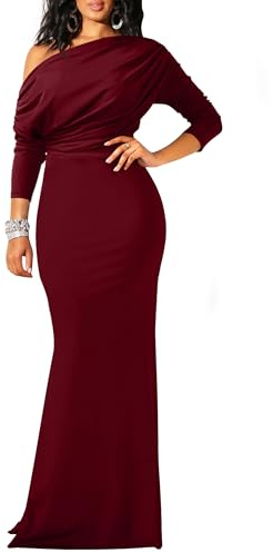 YMDUCH Damen sexy, Elegantes, langärmeliges, Schulterfreies Abendkleid, Bodycon-Lang, formelles Kleid