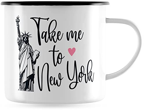 JUNIWORDS Emaille-Tasse, Take me to New York, Schwarzer Tassenrand (1007214)