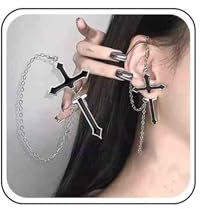 Allereya Punk Kreuz Kette Ohrringe Schwarz Langes Schwert Ohrringe Kreuz Durchstich Ohrringe Vintage Kreuz Kette Baumeln Tropfen Ohrringe Schmuck Für Frauen Und Mädchen