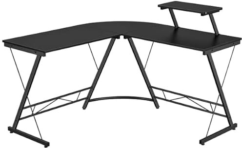 Abician Bureau Informatique en Forme de L, Bureau d'angle Moderne, Ordinateur, PC, Support d'écran, Bureau, Domicle, Studio, 130 x 130 x 96,5 cm