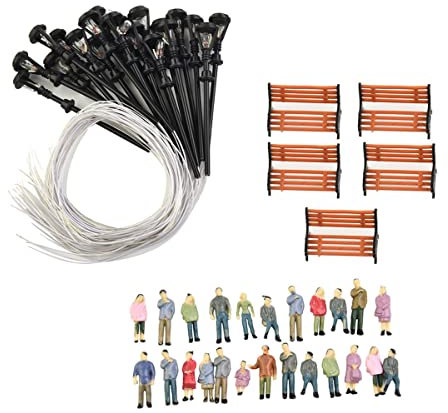 RANRAO 49 Stück HO OO bemalte Menschen Figuren Bank Lampenpfosten für Bau Zug Modell, N Skala Lichter Gitter Mast Lampe